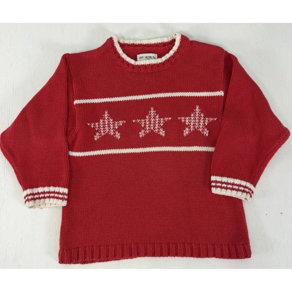Vintage Gymboree Star Nautical Christmas Holiday Sweater Red Knit Kids Size L